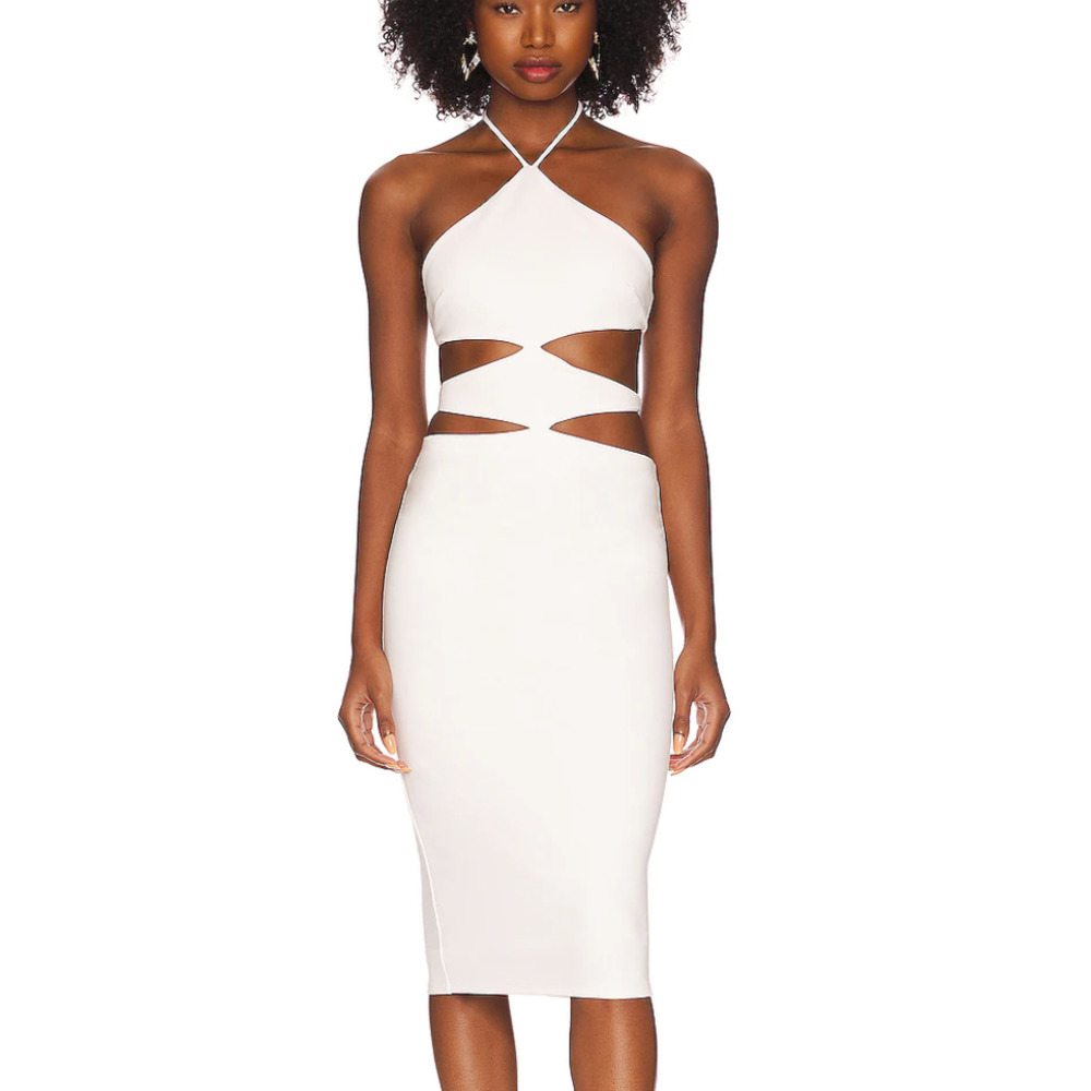 Revolve h:ours Cut Out Midi Dress White MEDIUM Bodycon Halter Cocktail Silvana